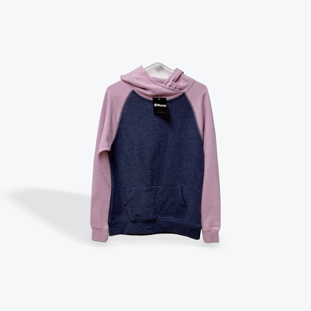 Ouray Women Pink Navy Blue Raglan Hoodie‎ Sweatshirt Extra Small